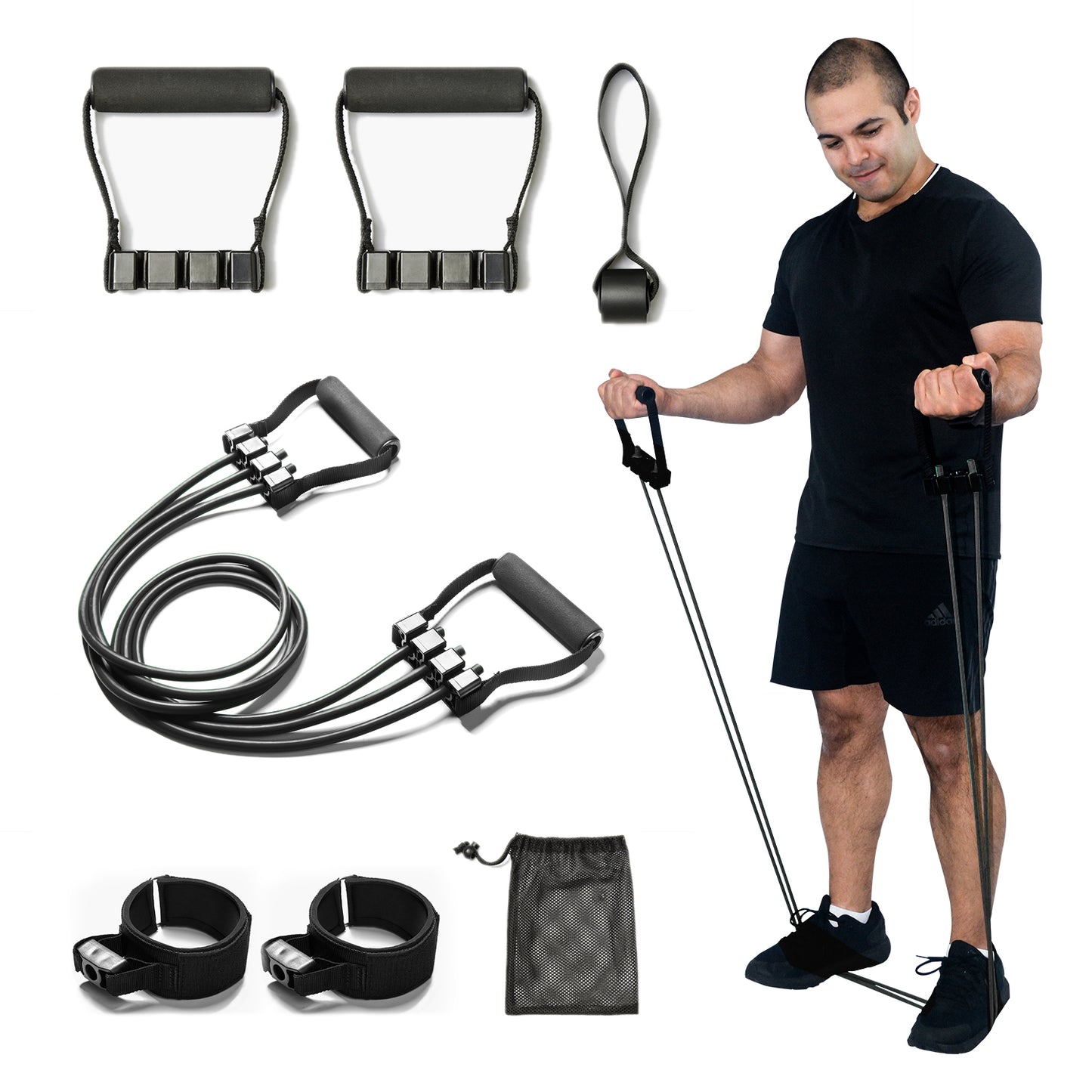 CACTUS FITNESS Latex Resistance Bands With Handles set wtih Door Anchor Foot Straps for Chest Arms Legs Full Body Work Out for Men And Women