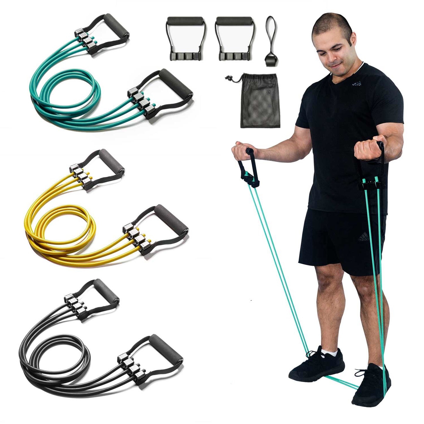 CACTUS FITNESS Latex Resistance Bands With Handles set wtih Door Anchor Foot Straps for Chest Arms Legs Full Body Work Out for Men And Women