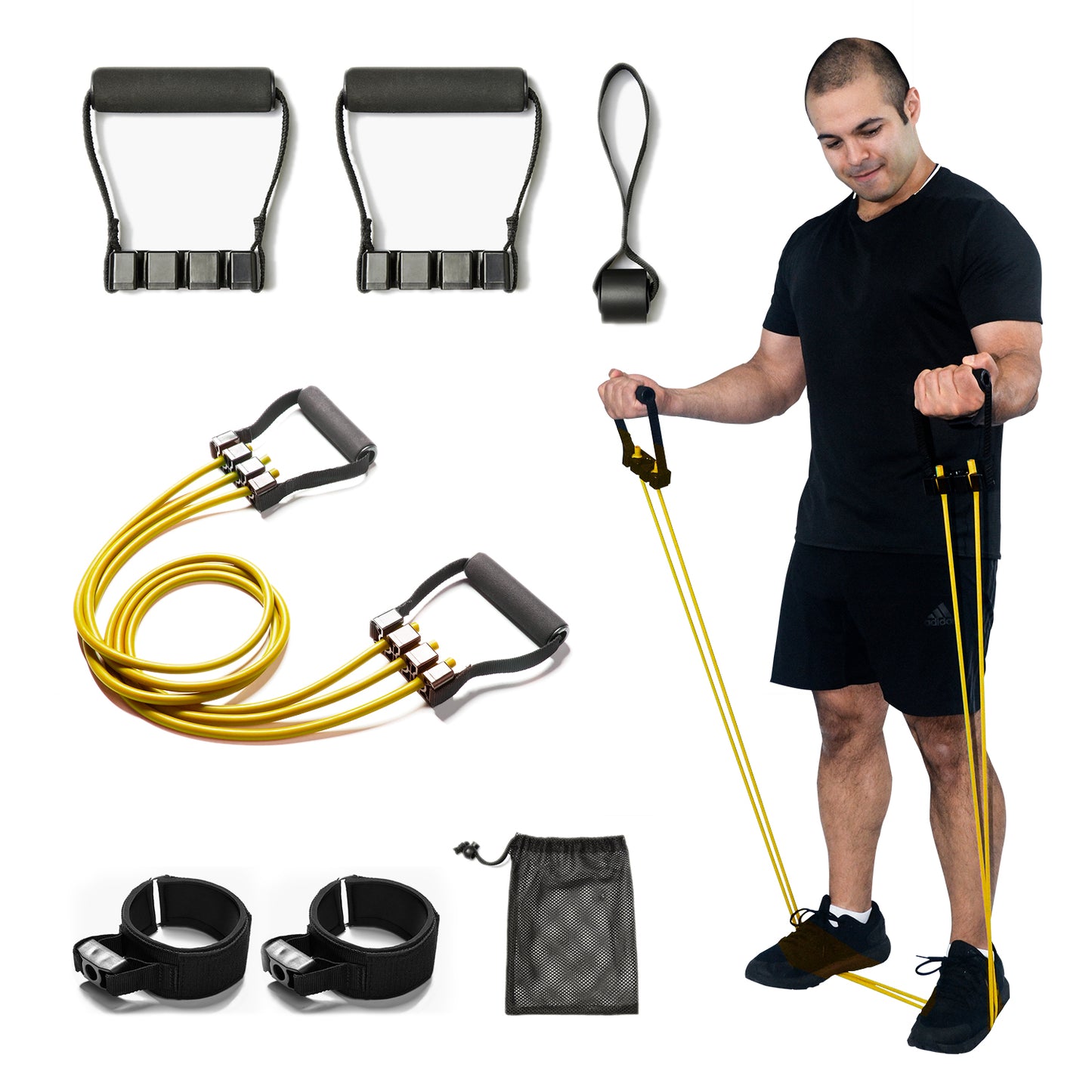 CACTUS FITNESS Latex Resistance Bands With Handles set wtih Door Anchor Foot Straps for Chest Arms Legs Full Body Work Out for Men And Women